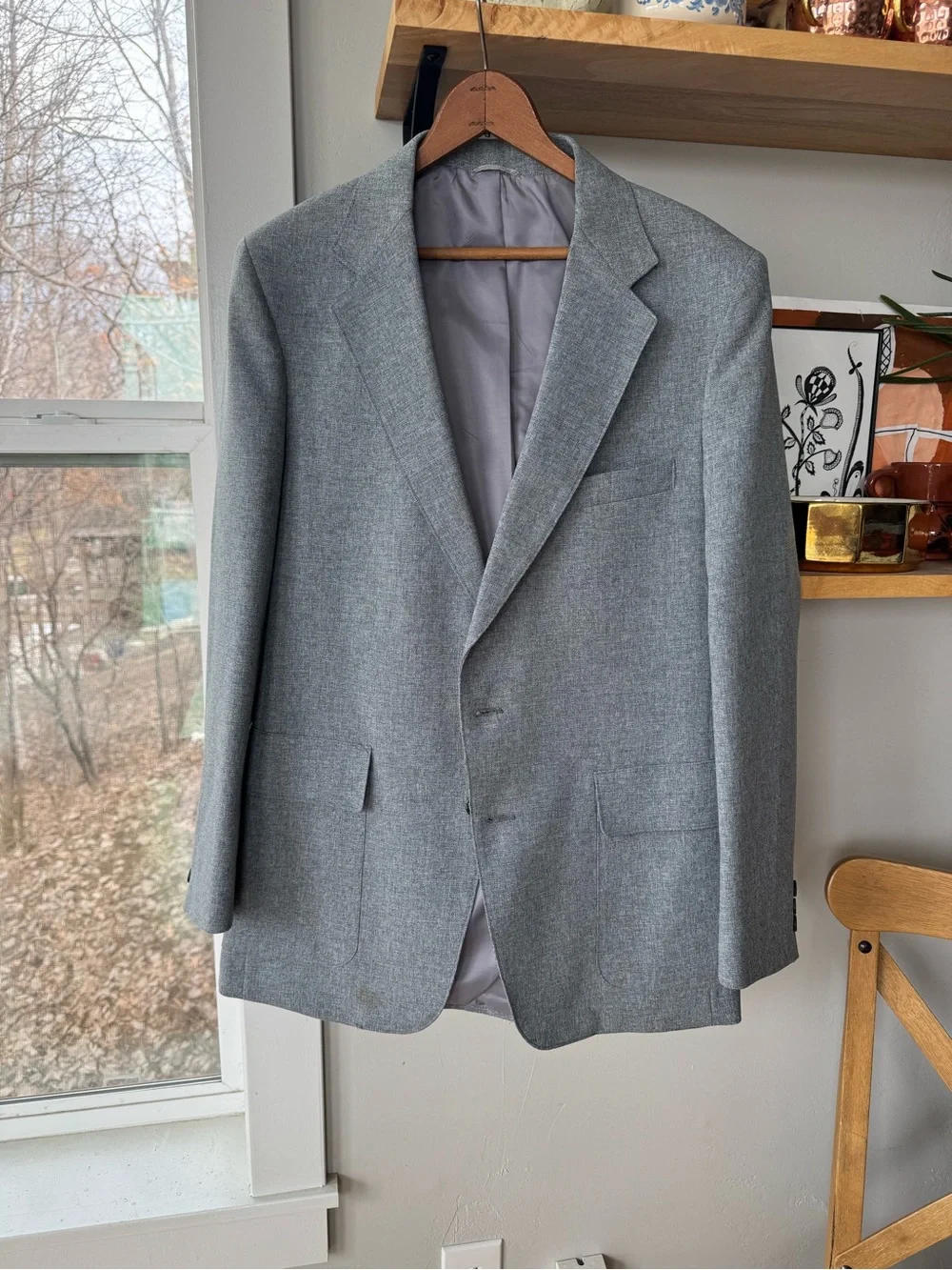 Vintage 70s Levi's Action Suit Jacket Light Gray Sport Coat Two Button Blazer 40